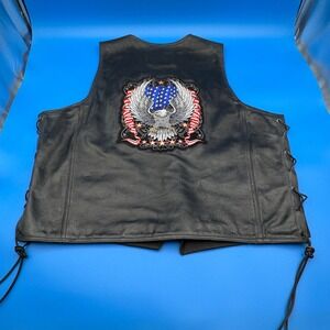 Dream Apparel Leather Motorcycle Vest Eagle Patch Lacing Men Size 56